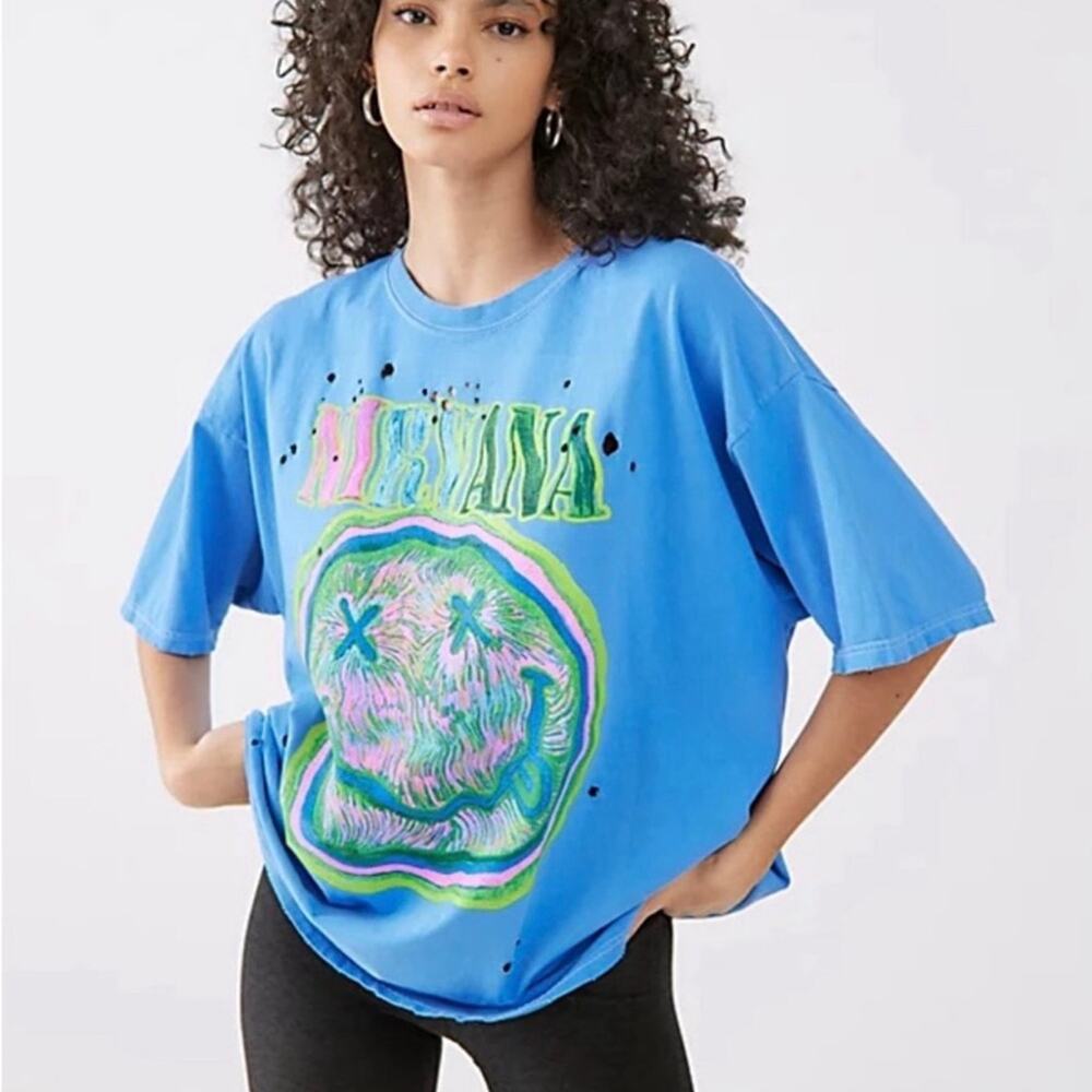 Urban Outfitters Nirvana Oversized Distressed Blue Tee S/M